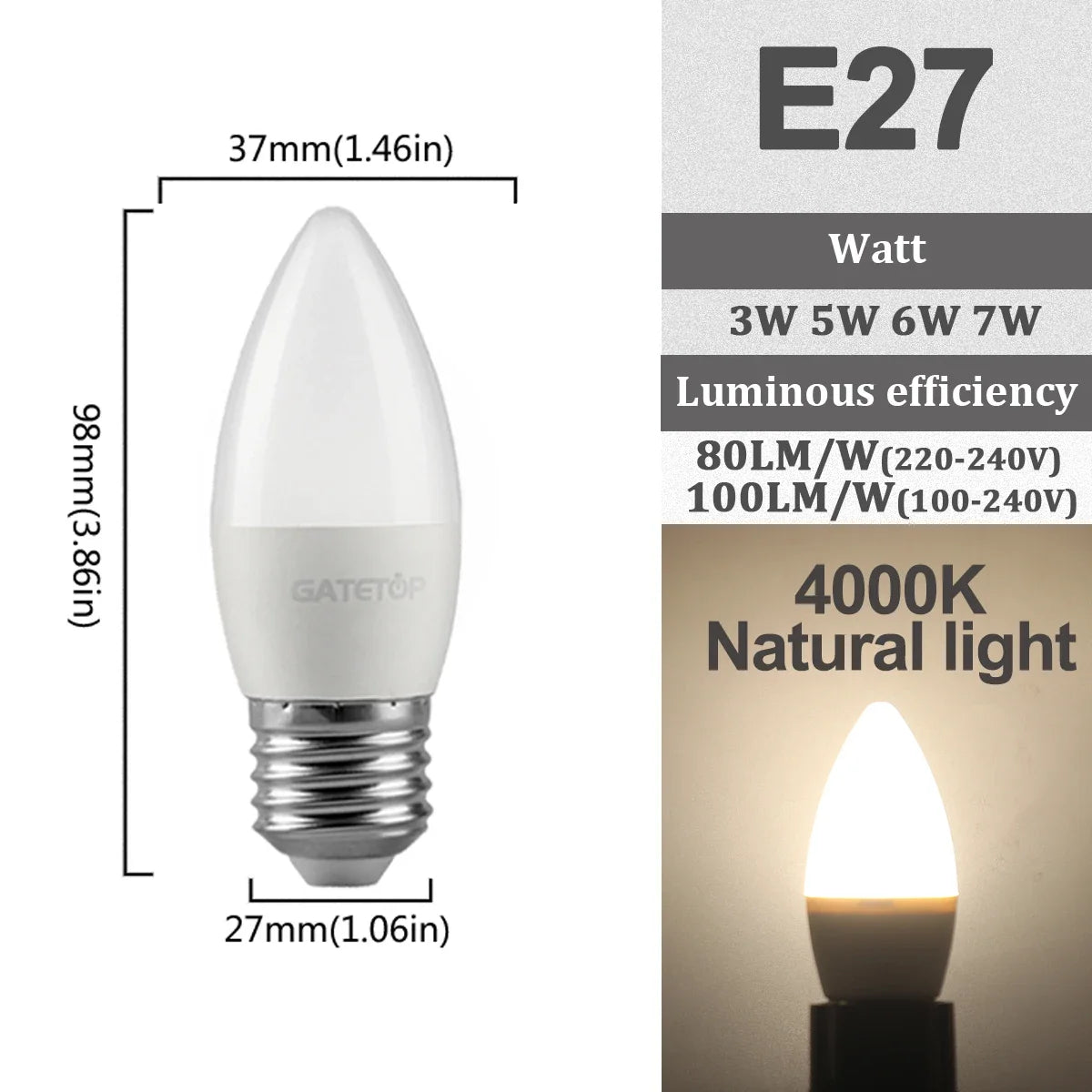 5-12pcs E14 E27 Led Bulb 220V 110V 3W 5W 6W 7W Warm Lighting 3000K 6000K Candle Lamp Led Chandelier Light for Home Decoration