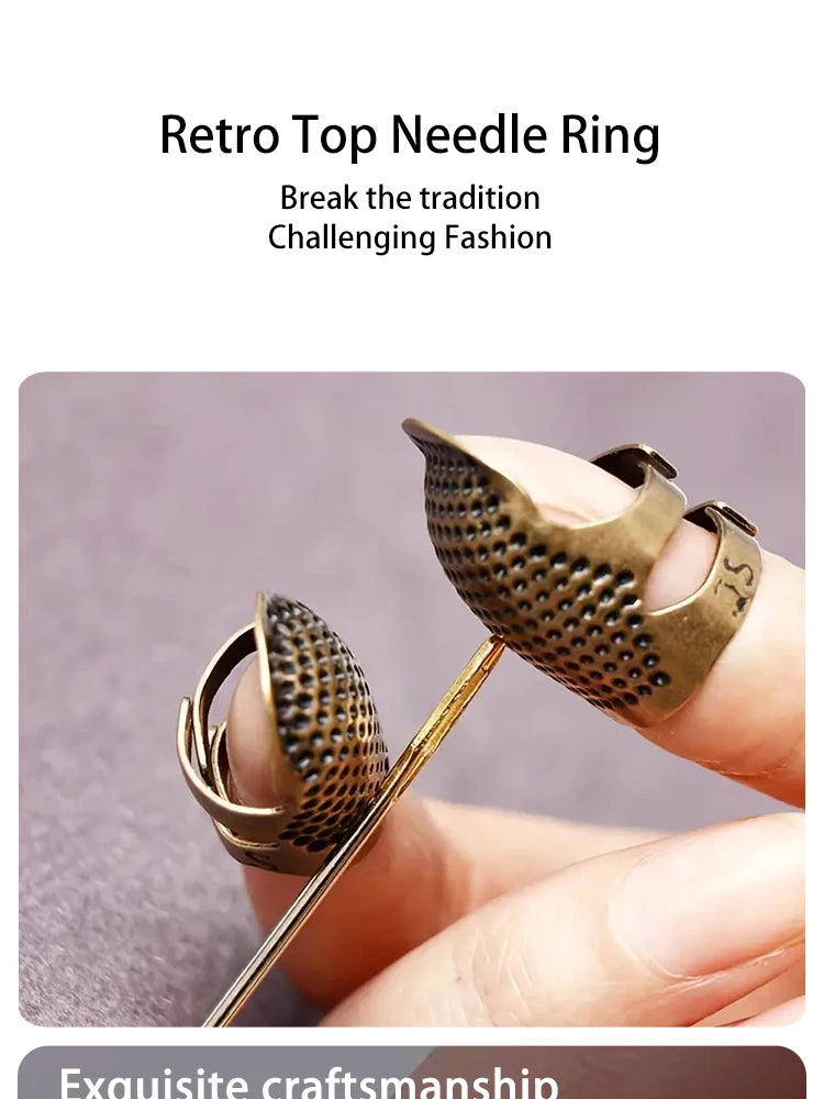 Adjustable Vintage Sewing Thimble, Handmade Non-slip Embroidery against Ring, Vintage Needle Presser Needle Hoop Finger Holder