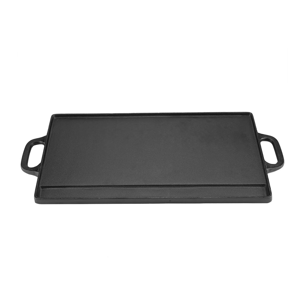 Cast Iron Grill Plate Double Sided Griddle Pan with Double Handles for Steaks Broil Bread Eggs Pancakes Vegetables