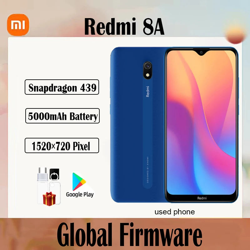 Global firmware Xiaomi Redmi 8A smartphone5000mAh 6.22inch  4G 64G Snapdargon 439 12MP 18W Facial recognition used phone