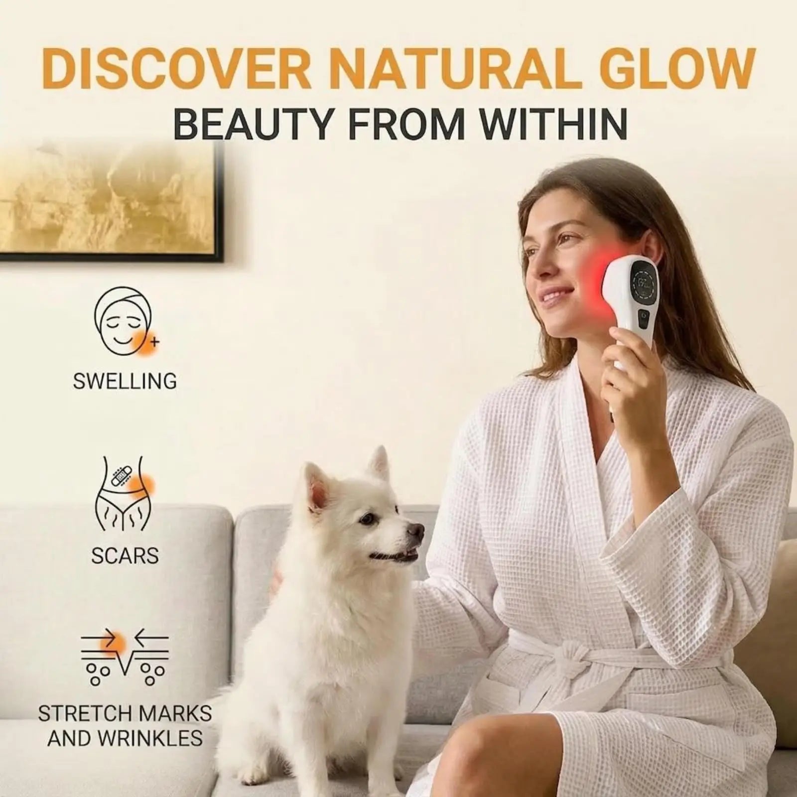 Red Light Therapy Device Handheld 650nm 808nm Low Level Laser Pain Relief Massager Portable Infrared Light Therapy Wand for Face Body Muscle Neck Shoulder Knee Back Foot, 12 Red LEDs 2 NIR Beads White