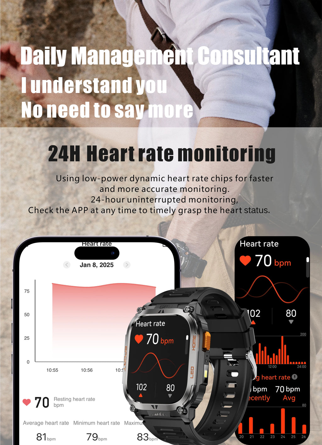 LIGE New GPS Tracking Smart Watch  LED Flashlight 1.96inch HD Screen Compass BT Call Waterproof Sport Smartwatch For Android iOS