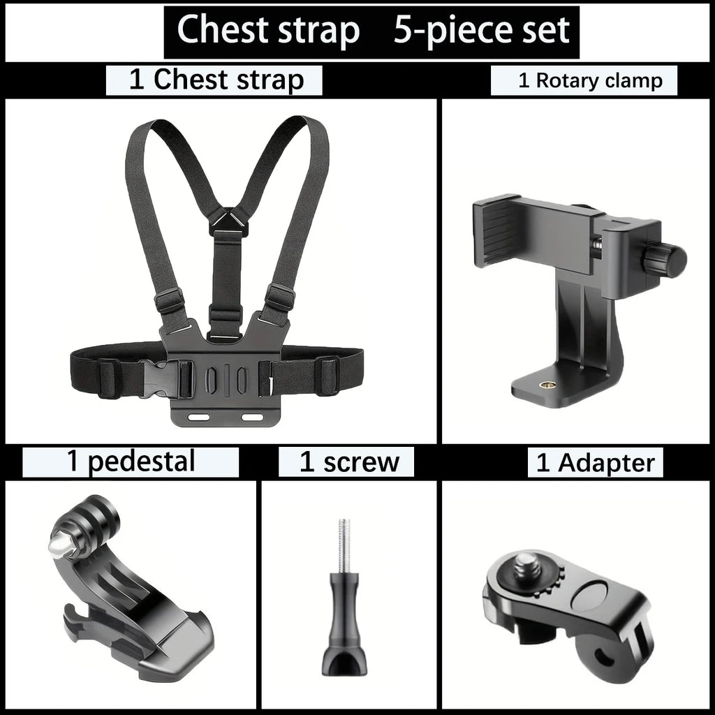 Adjustable Headband And Chest Band Shooting Stand for Mobile Phones And Action Cameras Compatible with GoPro DJI And More