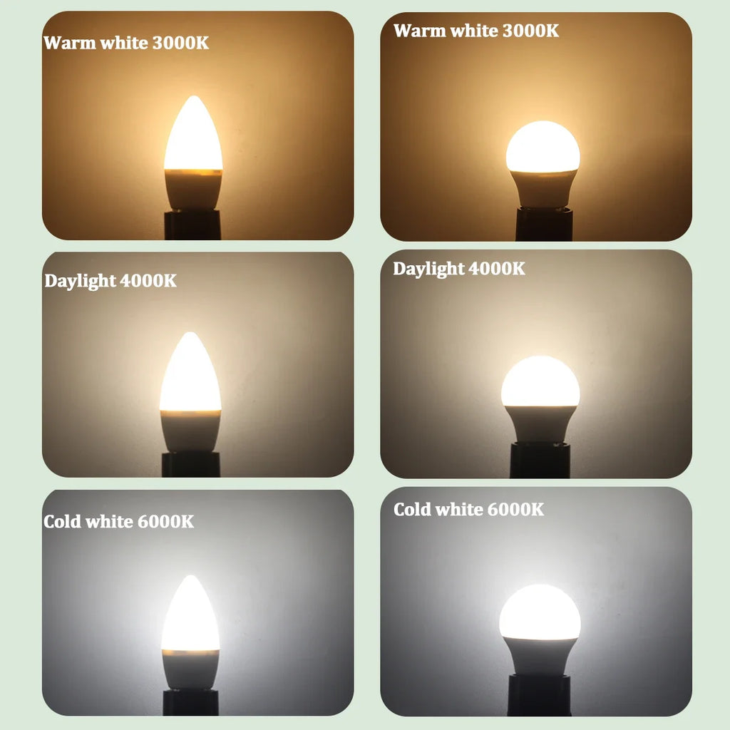 5-12pcs E14 E27 Led Bulb 220V 110V 3W 5W 6W 7W Warm Lighting 3000K 6000K Candle Lamp Led Chandelier Light for Home Decoration