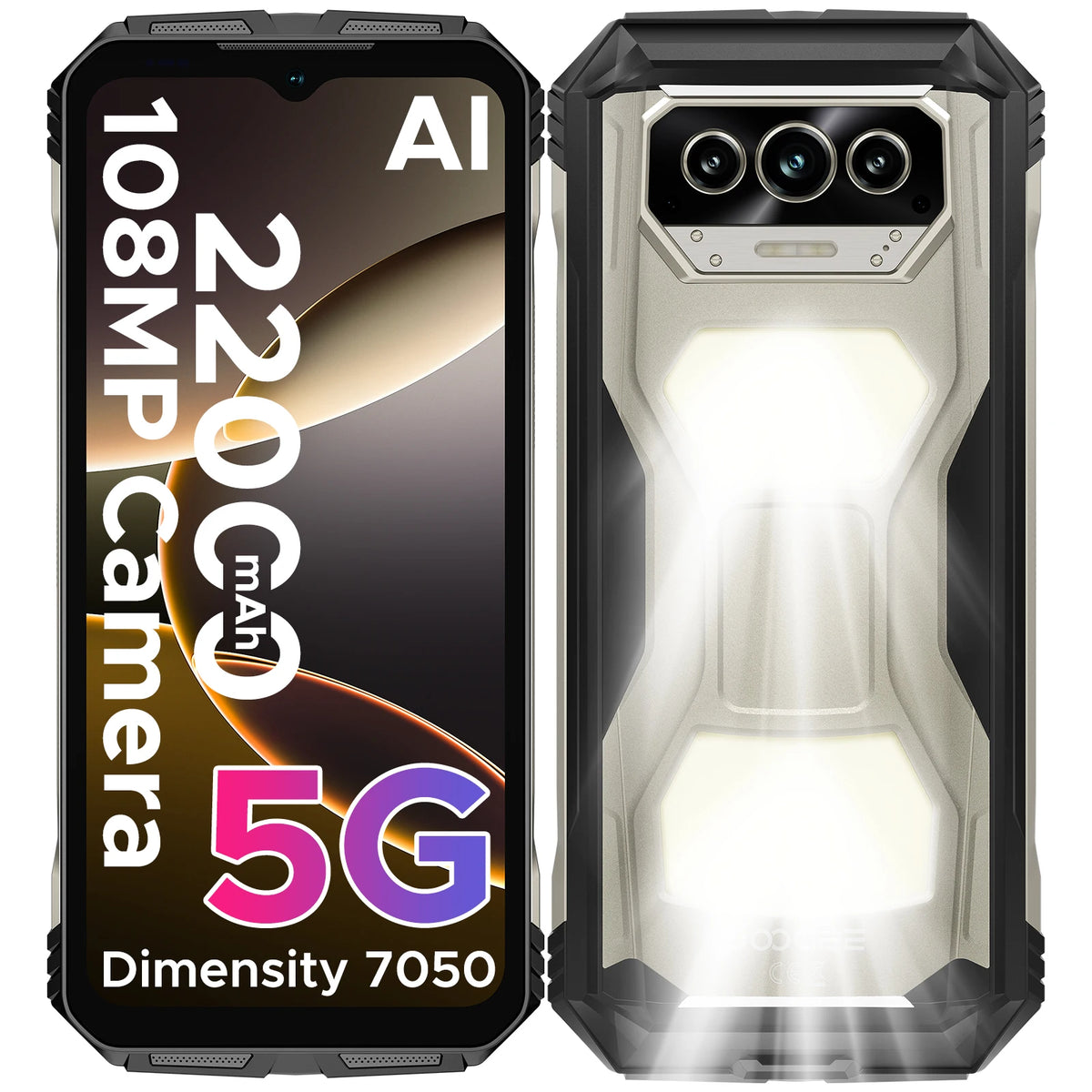 DOOGEE V Max S 5G Rugged Phone 6.58" Dual Camping Lights 24GB(8+16) 256GB 22000mAh Large Battery 108MP AI Main Camera Smartphone