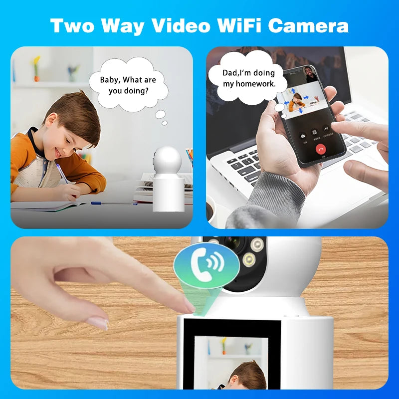 Ease Life App 3MP Video Calling Camera with Screen 2.4G Indoor Home Security Auto Tracking Nanny Baby/Elder/Dog/Pet IP Camera
