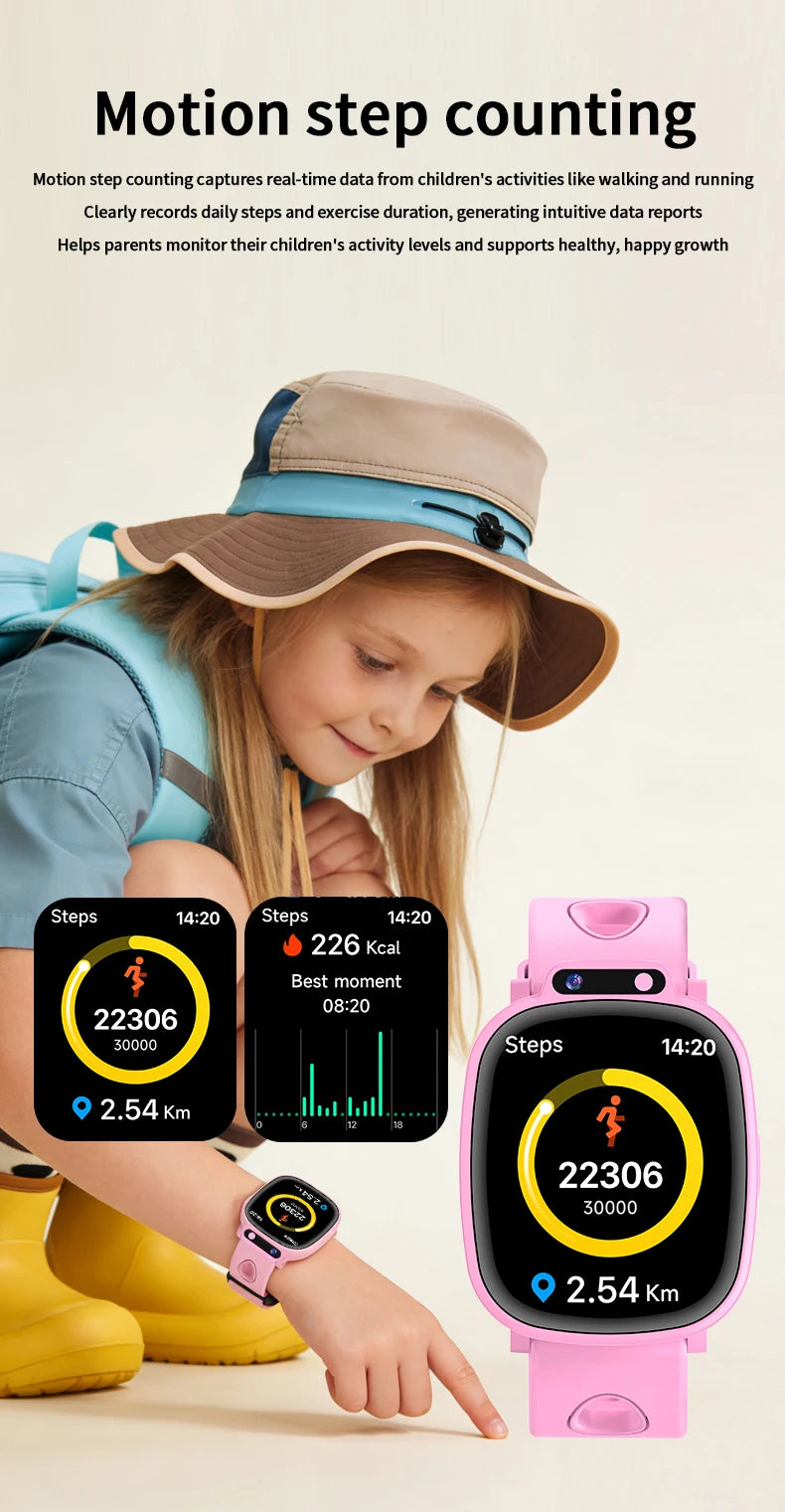LAXASFIT Kids Smart Watch HD Touchscreen Front Camera Sleep Tracking 18 Educational Games Alarm Clock Holiday Gift For Children