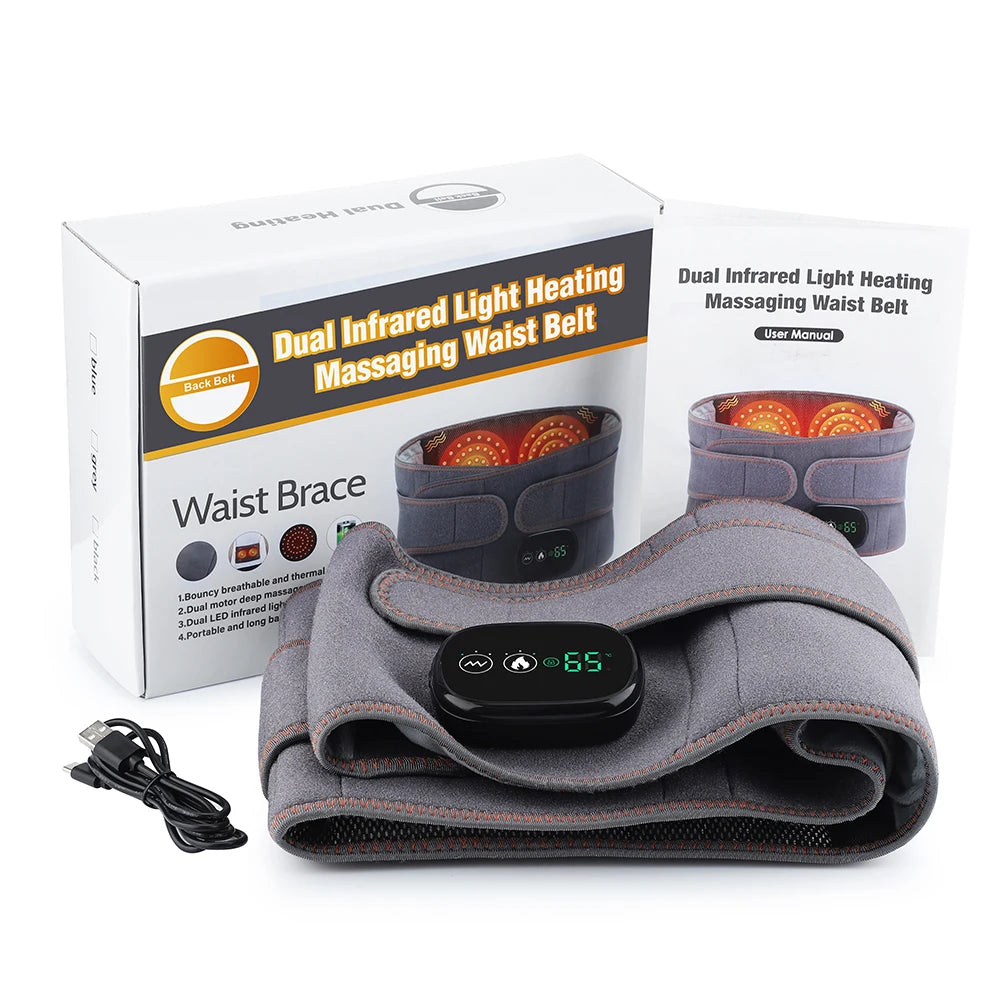 Electric Heating Waist Massage Belt Infrared Vibration Hot Compress Lumbar Brace Spine Protect Massager Back Support Belt