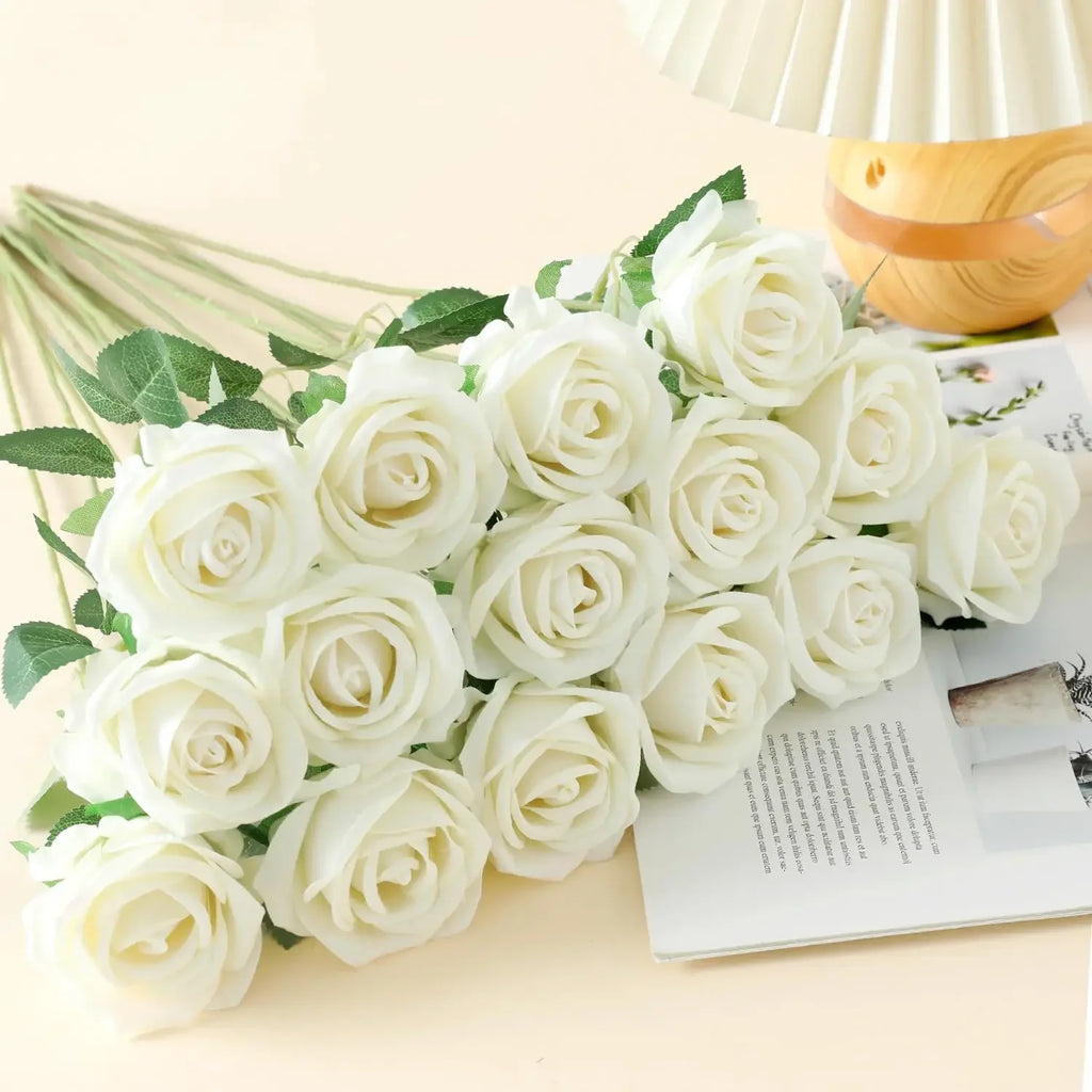 50 Pcs Velvet Rose Artificial Rose Flowers Real Touch Fake Roses Florals for Valentine's DIY Wedding Bouquet Party Home Decor