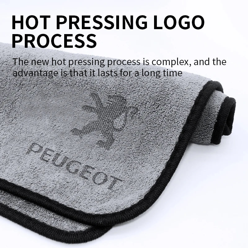 Car Emblem Wash Microfiber Towel Cotton Cleaning Drying Rag Cloth For Peugeot 3008 408 5008 508 107 208 2022 607 2008 Accessorie