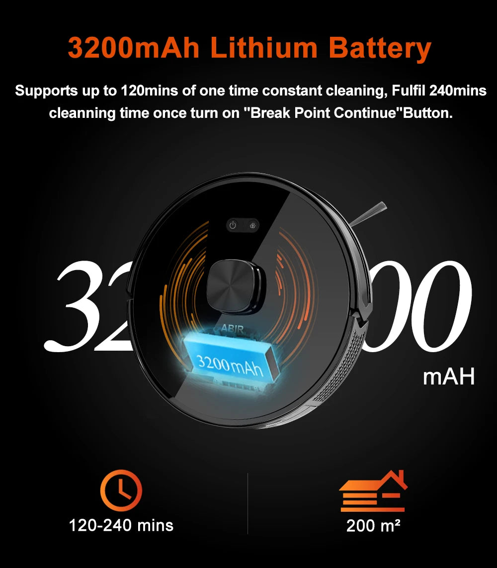 Robot Vacuum Cleaner ABIR X9,Laser Lidar,6500pa Suction,UV Cleaning, Multi-Floor Map,APP Restricted Area,Smart Home Wet Dry Mop