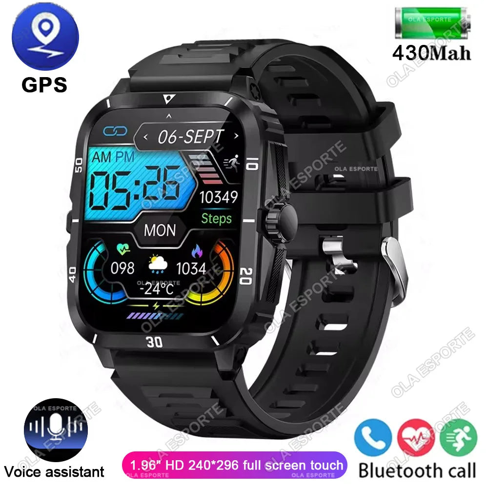 2025 Outdoor Military Watch 1.96" Smartwatch Men Bluetooth Calls Health Monitoring Smart Watch Sport Fitness Watches For Android