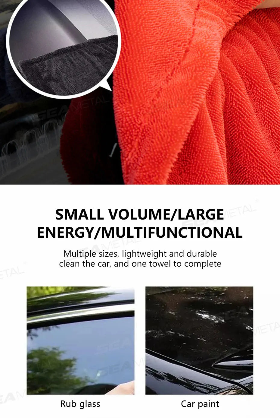 SEAMETAL 1200GSM Car Cleaning Towel Heavy Duty Thicken High-Absorbent Drying Cloth Ultra-Soft Scratch Free Car Detailing Towel