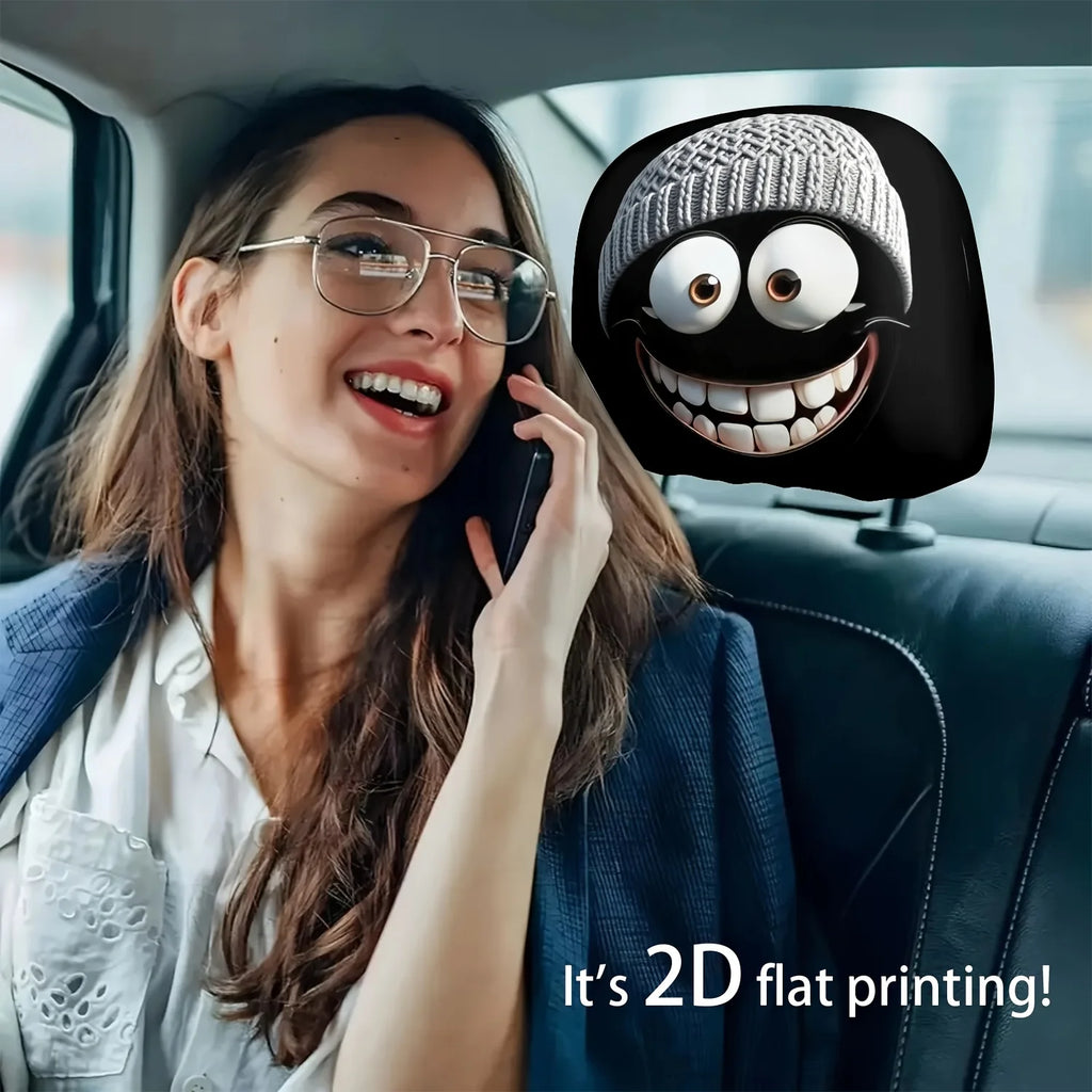 2pc Cartoon Character Knitted Car Headrest Covers Cute Smiling Face Design Washable Universal Head Rest Protector for Auto Decor