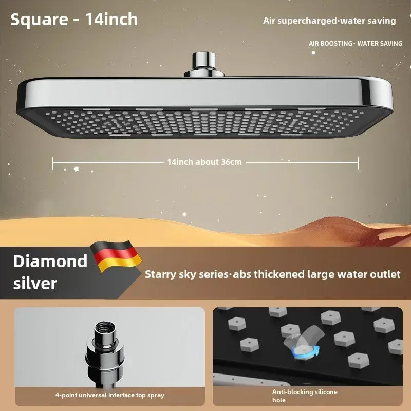 Large showerhead, pressurized showerhead, top spray, pressurized bathroom, rain shower, household shower, showerhead, shower