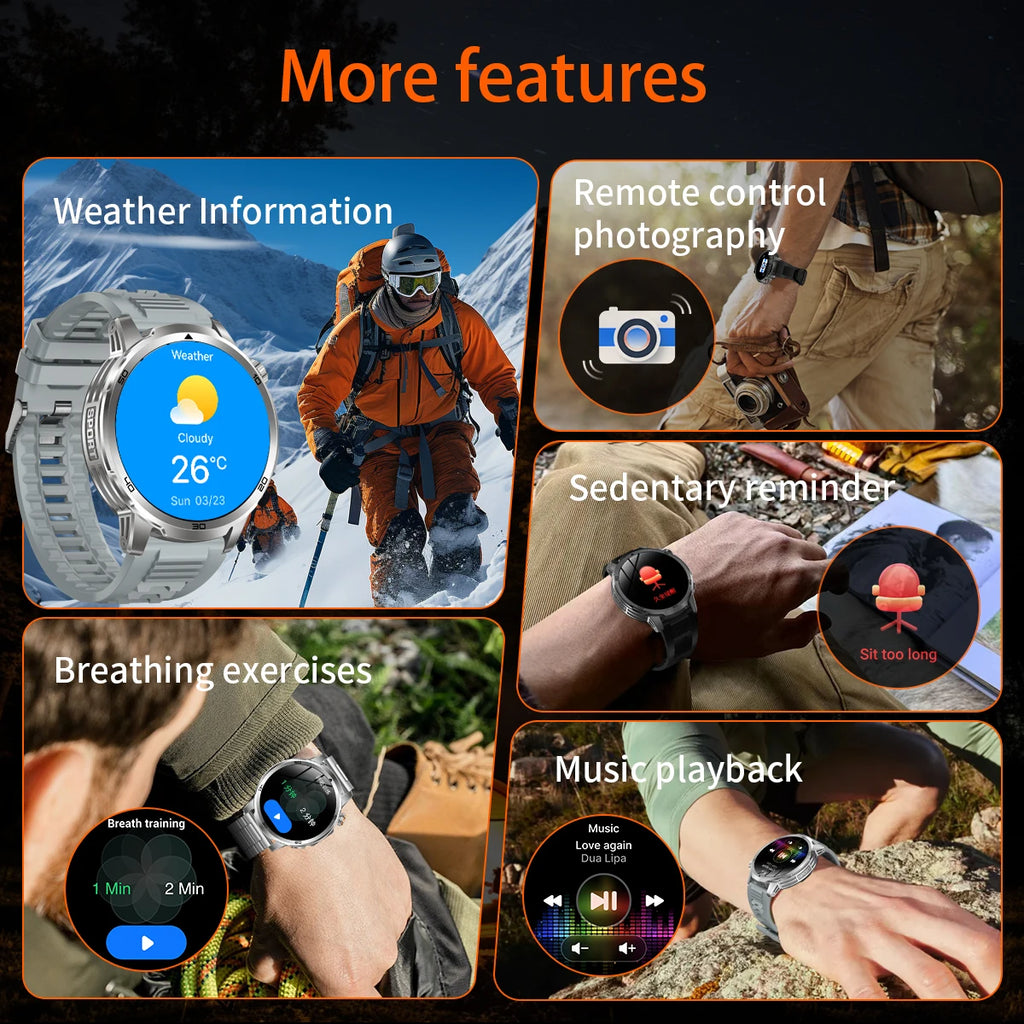 2026 Military T-Rex 3 Smart Watch Fitness Clock Men 466*466 AMOLED Screen 1000mAh Battery Flashlight Call Waterproof Smartwatchs