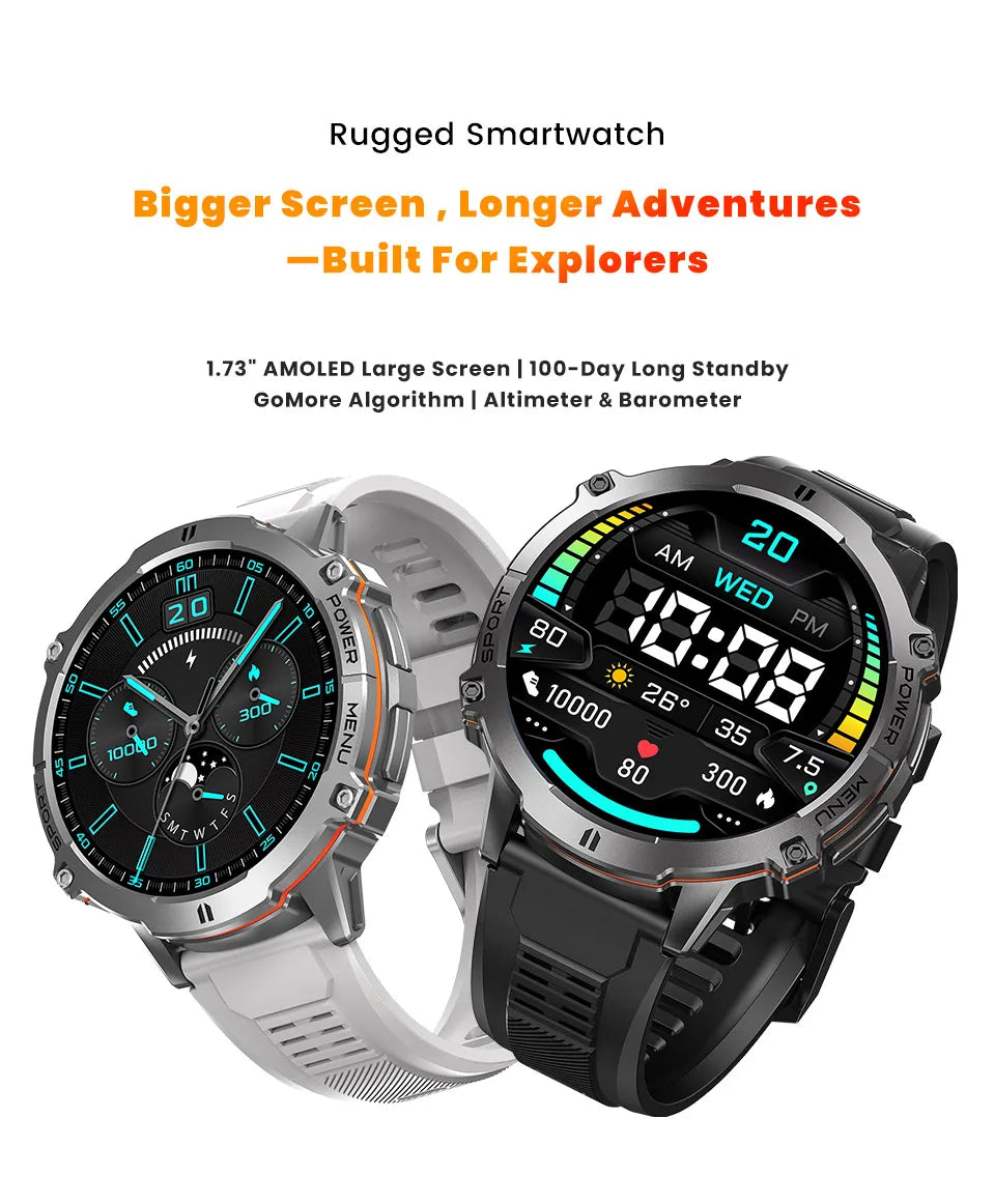 2025 New Military TREX3 1000mAh Battery Smart Watch 1.73-inch Screen 5ATM Waterproof GPS Altimeter Bluetooth Call Men Smartwatch