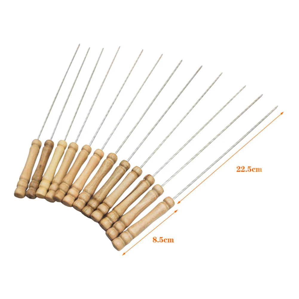 10Pcs Barbecue Skewer Reusable 8 Inch Shish Kebob Sticks with Wooden Handle for Shish Kebab Chicken Shrimp and Vegetables
