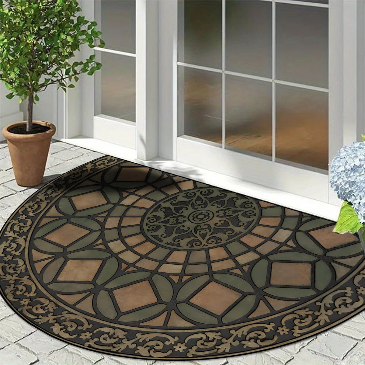 Entrance Carpet Anti-slip Dirt-resistant Wear-resistant Door Rug Semicircular Imitation Marble Texture Welcome Floor Mat 현관 카펫