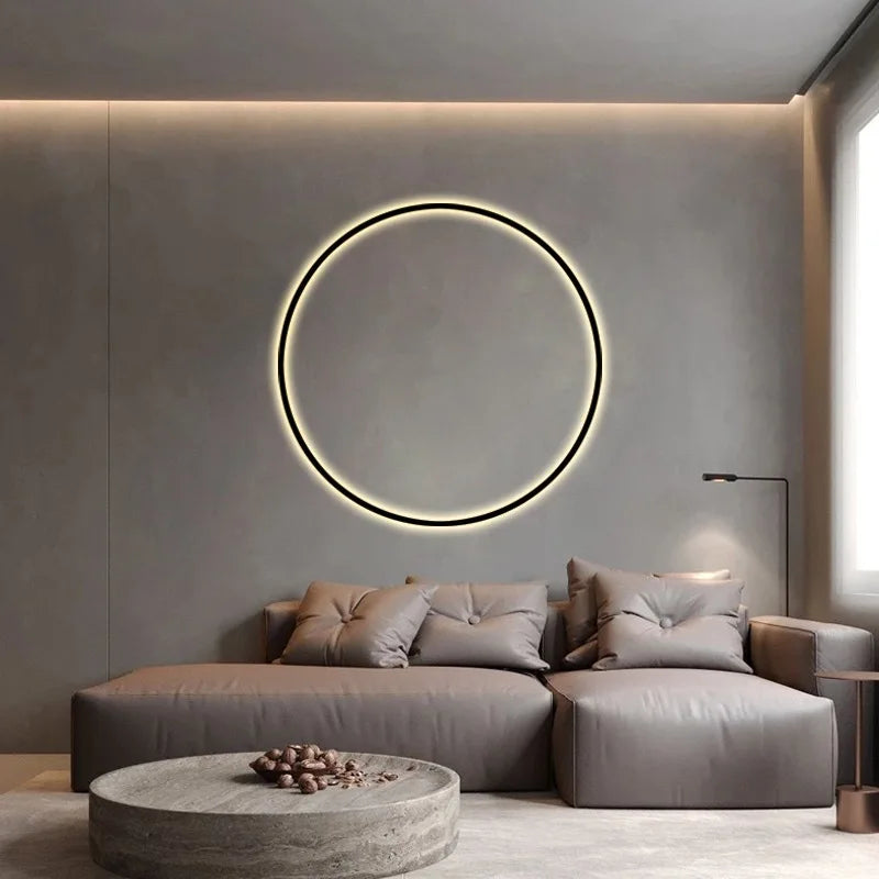 Minimalist LED Circle Background Wall Lamp Home Indoor Decor Wall Sconces Living Room Hall Hotel Wall Lights Bedside Light Black