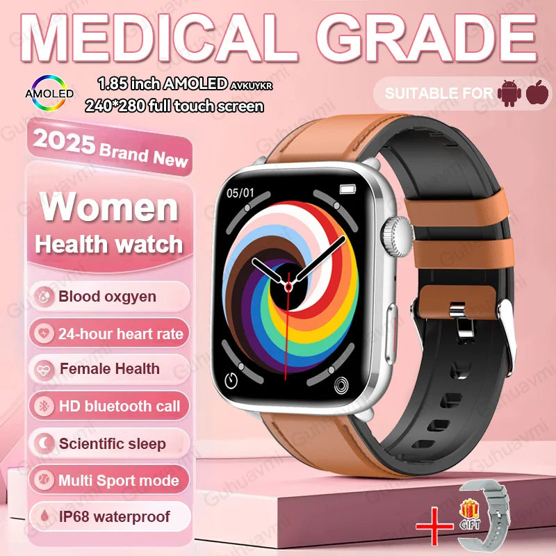 2026 Smart Watch 24/7 Women Health Full Touch Screen BT Call Waterproof Watch Sports Fitness Tracker Health Smartwatch Lady Gift