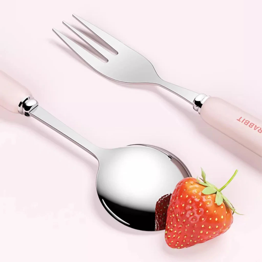 WORTHBUY 3/4PCS Cute Portable Dinnerware Set Reusable 304 Stainless Steel Fork Spoon Chopsticks With Box Cutlery For Kid Student