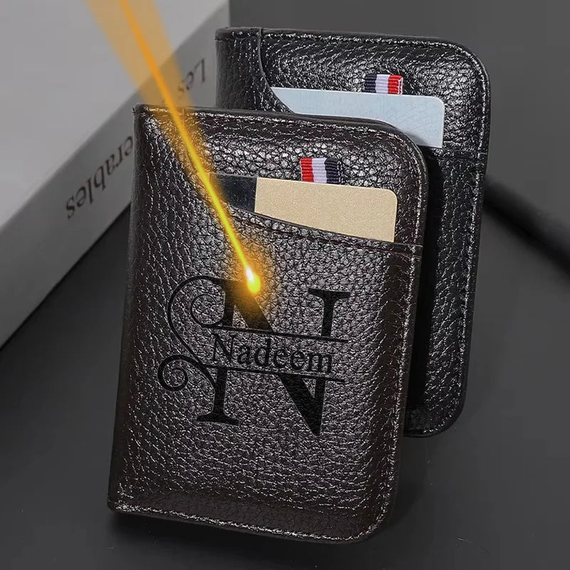 Customized Name Portable Super Slim Soft Wallet PU Leather Credit Card Wallet Purse Card Holders Men Wallet Thin Small Wallets