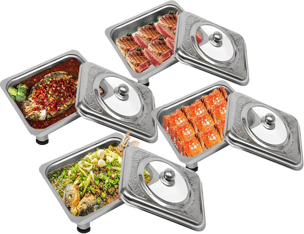 4pcs, Chafing Dishes Buffet Set Stainless Steel Buffet Dish Server Rectangular Chafing Dish Set with Lid for Buffets Caterings