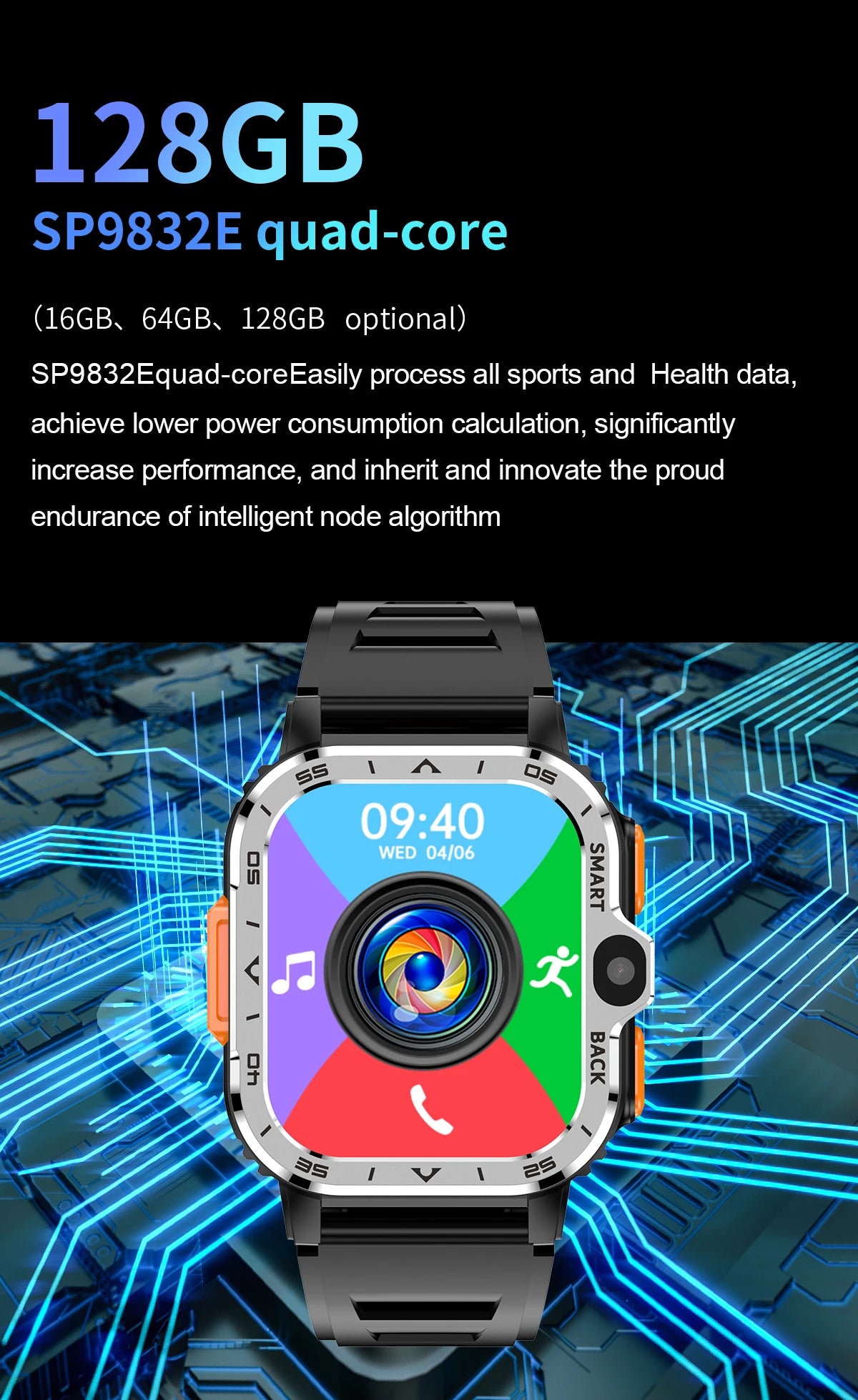 4G Smart Watch Android 8.1 4GB RAM 128G ROM Wifi Dual Camera SIM Card Fitness Tracker Google Play Heart Rate Rugged Smartwatch