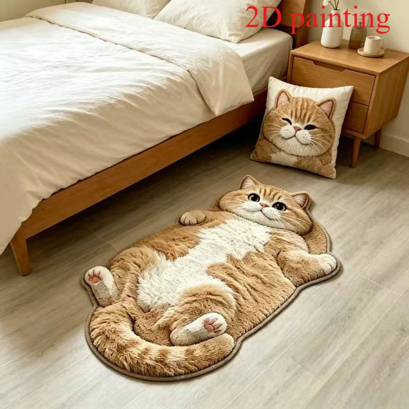 Cute Sleeping Cat Carpets for Living Room 2D Simulation Cat Bedroom Decor Carpet Fluffy Soft Plush Rug Home Thicken Floor Mat