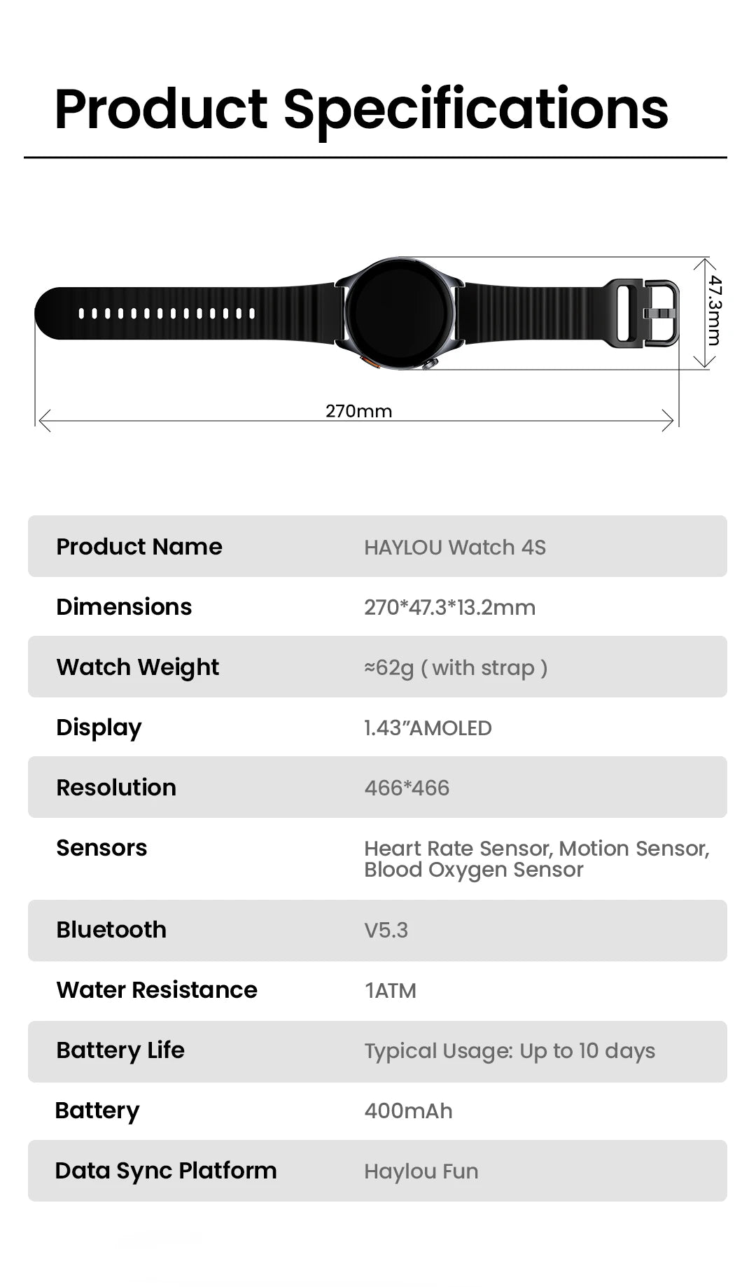 HAYLOU Watch 4S(HF012) GPS Smartwatch 1.43” HD AMOLED 5 Satellite GPS Positioning 120+ Workout Modes Sport Fitness Smart Watch