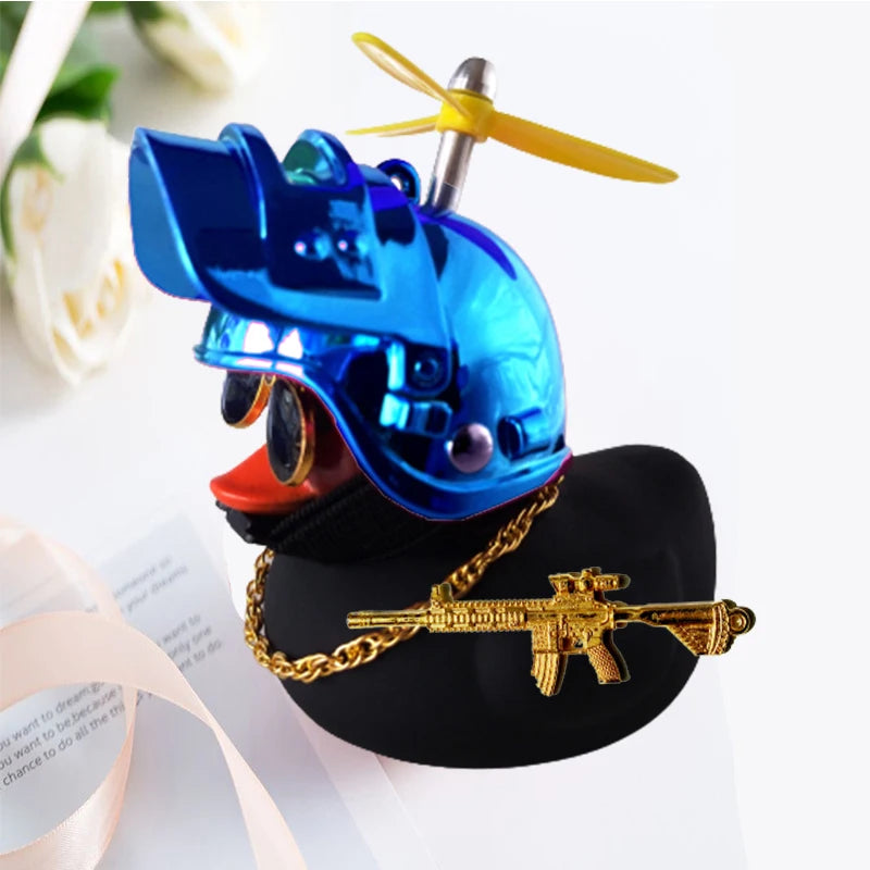 Broken Wind Rubber Duck Motor Accessories Yellow Duck with Helmet Auto Car Accessories Duck In The Car Car Interior Decoration