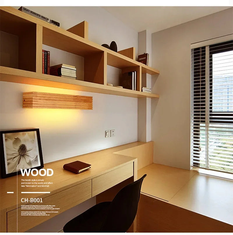 Wood LED Wall Lamp Bedroom Modern Wall Light Bedside Sconces Indoor Lighting Home Decor for Living Room Study Room Stairs