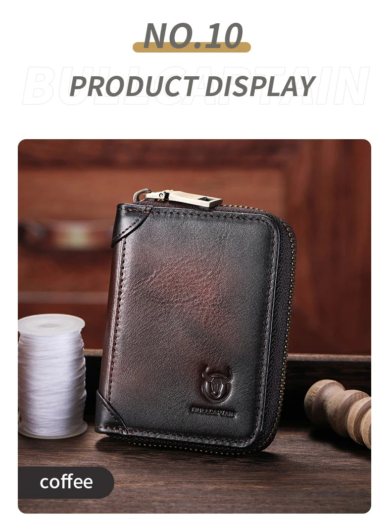 BULLCAPTAIN Genuine Card Bag Men's Casual Business Credit Card Holder Multifunctional RFID Anti-Theft 11 Card Slots Coin Purse