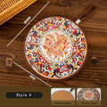HeMu Bohemian Style Ceramic Pot Holders,Mandala Pattern Heat Resistant Trivets,Hanging Kitchen Coasters with Rope for Hot Dishes