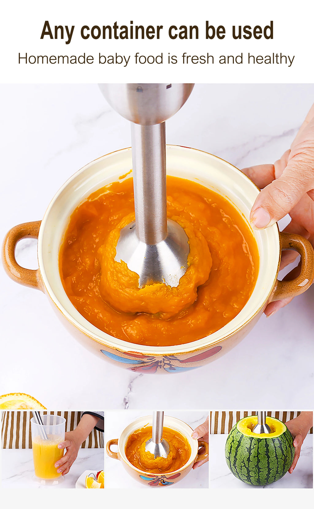 Stainless Steel Hand Blender 3 In 1 Immersion Electric Food Mixer With Bowl Kitchen Vegetable Meat Grinder Chopper Whisk Sonifer