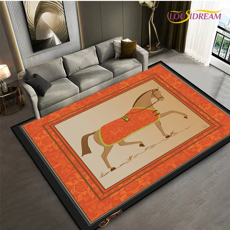 Fashion Ethnic Frame Horse Carpet Living Room bedroom yoga rugs kitchen Door Kids Un-Slip Mats Alfombra birthday gift Poster Mat