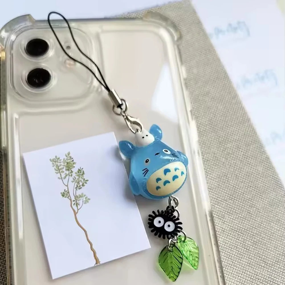 Kawaii Blue Animal Totoro Phone Charm Soot Sprite Keychain Woodland Anime Cat Cosplay Pendant Accessories Handmade Y2K Gift