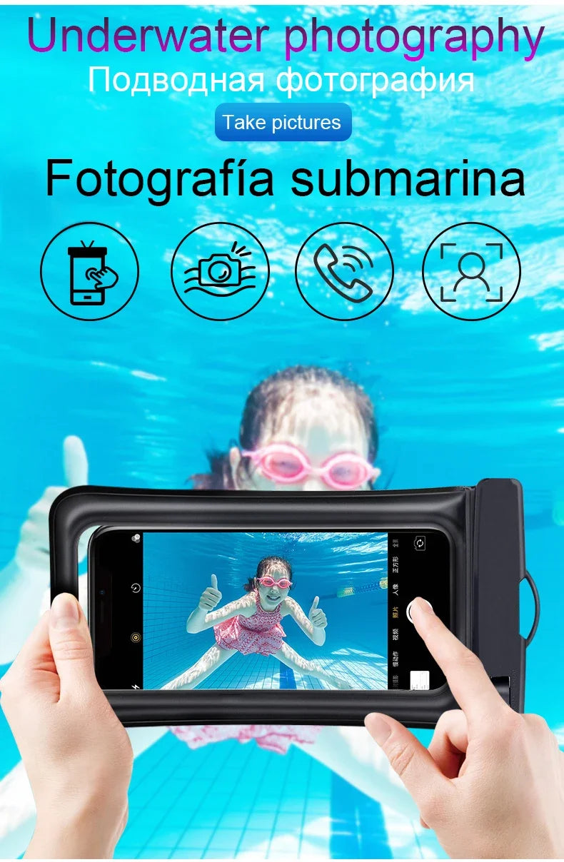 PVC Transparent Waterproof Phone Pouch Luminous Touchscreen Dry Bag with Seal Lock for Swimming Diving Hot Spring Rafting
