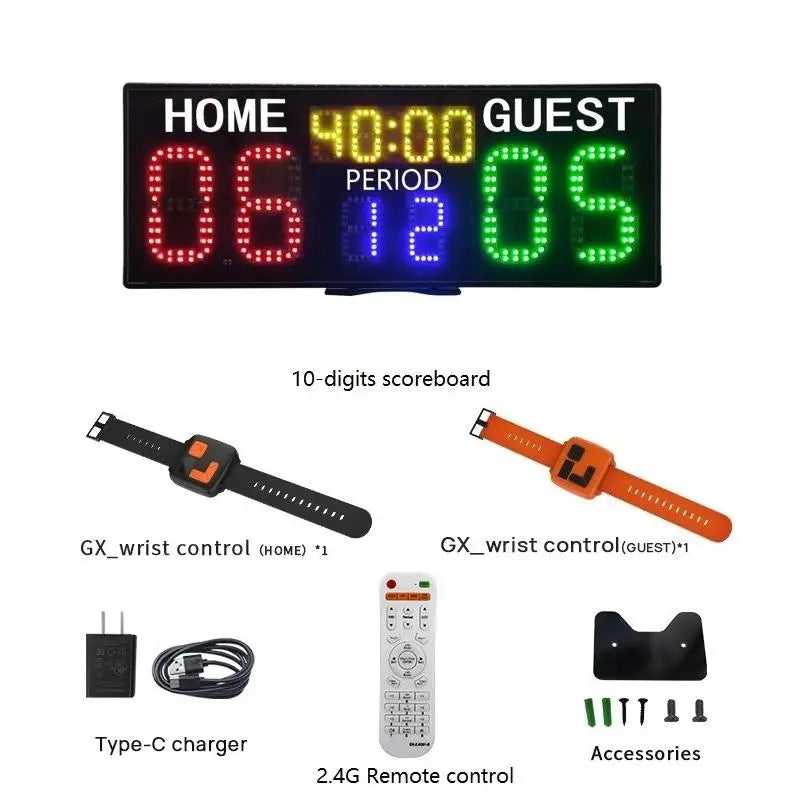 Ganxin Portable LED Tennis Scoreboard for Padel Court | Remote Control Digital Score Board for Indoor Stadium | Wrist Watch Sync