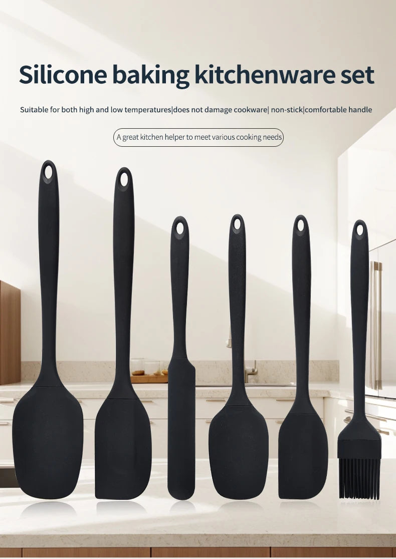 Silicone kitchenware 6-piece set, cream  scraper, spatula, oil brush, size scraper set baking tool，Non-integrated hand