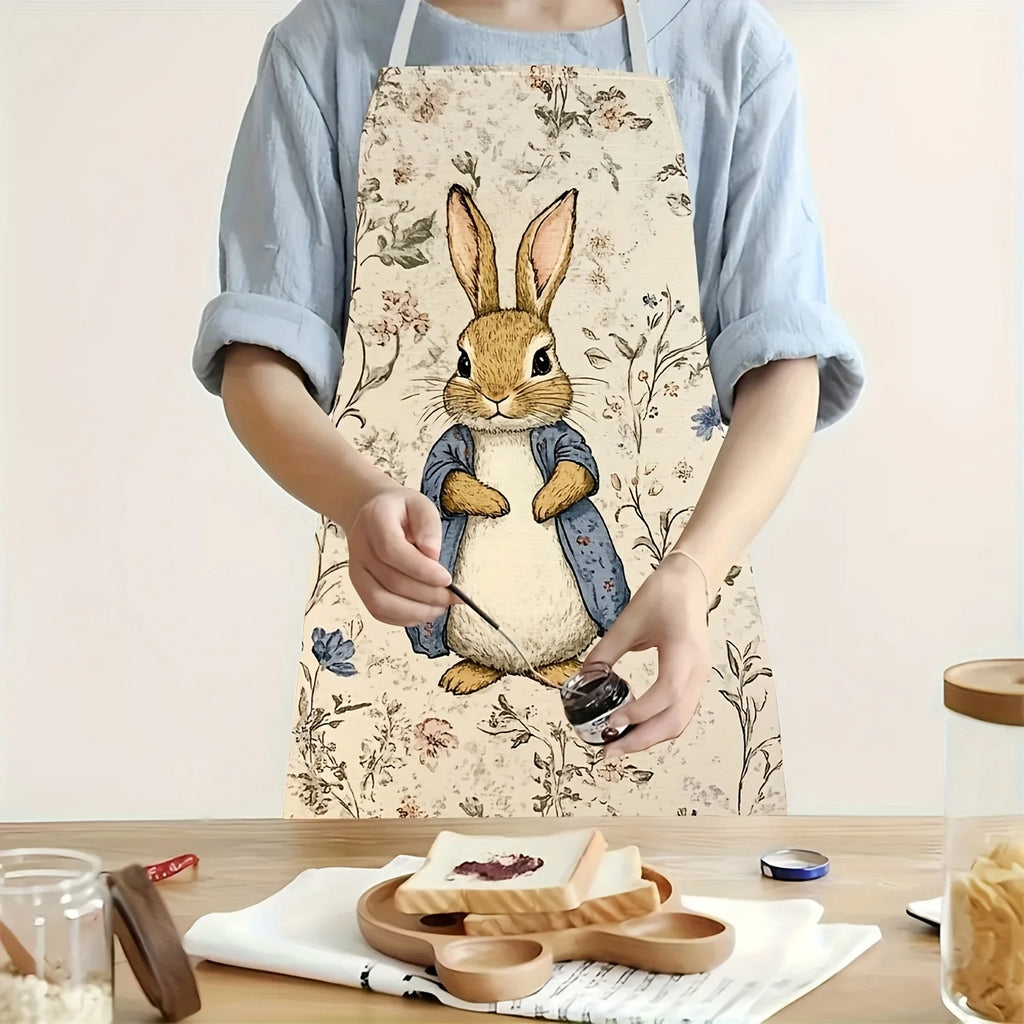 Peter Rabbit Apron Women Kids Kitchen Cooking Baking Chef Linen Cotton Pinafore With Pockets Cartoon Animal Print For Home Party