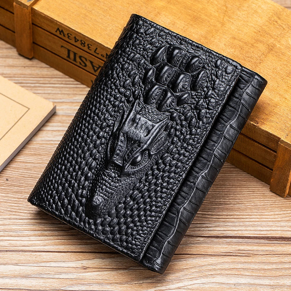 100%Leather men's wallet, leather short multi card bag, leather men's wallet, crocodile patterned wallet