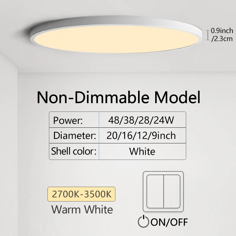 0.9 Inch Ultra-thin Smart LED Ceiling Light Pendant 24W 28W 38W 48W AC85V-265V Indoor Home Decorative Fixtures Remote Control