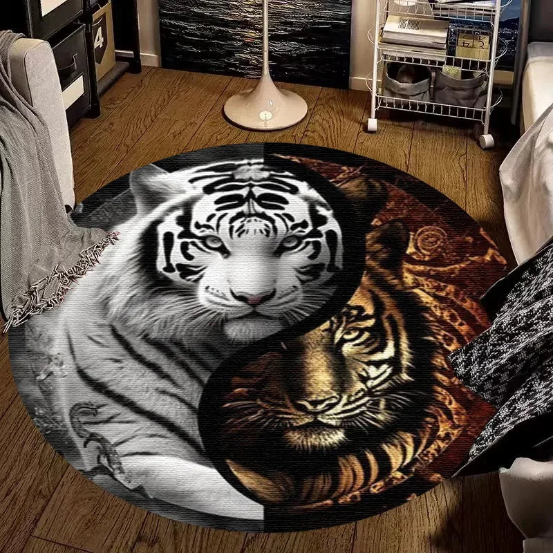 Large Round Carpet Rug Living Room Bedroom Decoration Anti Slip Tree of Life Mat Dragon Lion Tiger Yin Yang Tai Chi Carpet Rugs