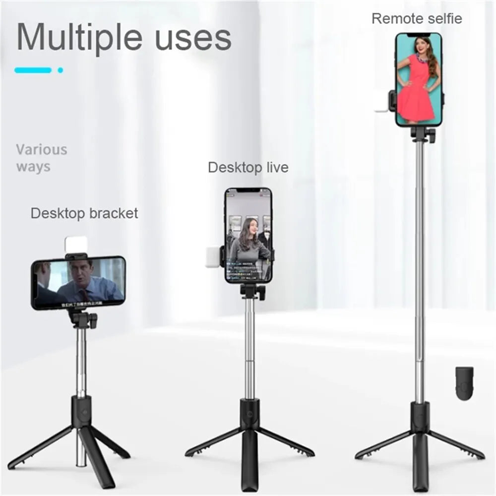Phone Selfie Stick Tripod Bluetooth Remote Wireless Selfi Stick Phone Holder With Beauty LED Fill Light For Phone Live Streaming