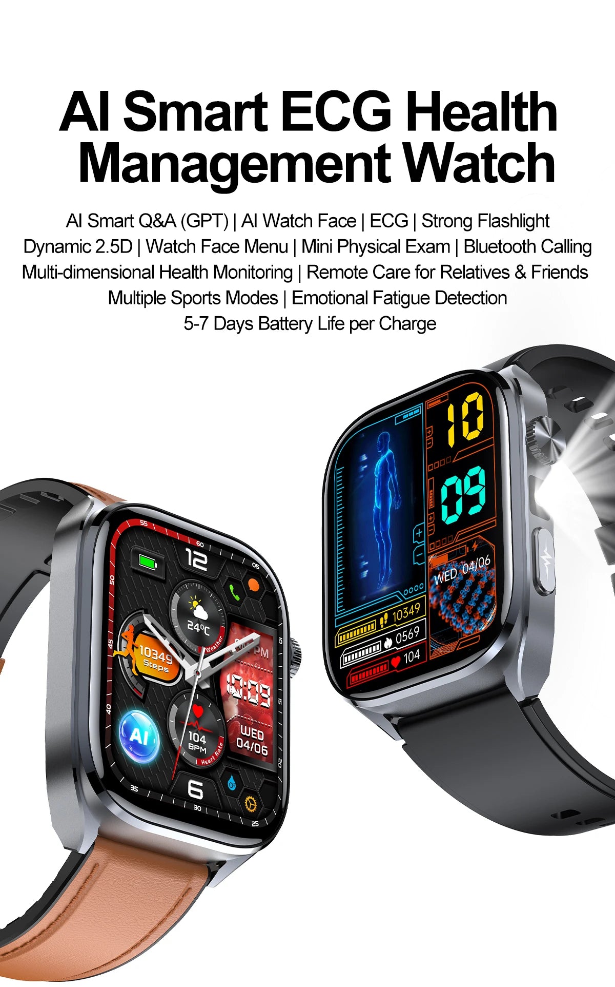 New Accurate Blood Pressure Smart Watch Uric Acid ECG+PPG Blood Oxygen Body Analysis Body Fat LED Flashlight smart watches 2025