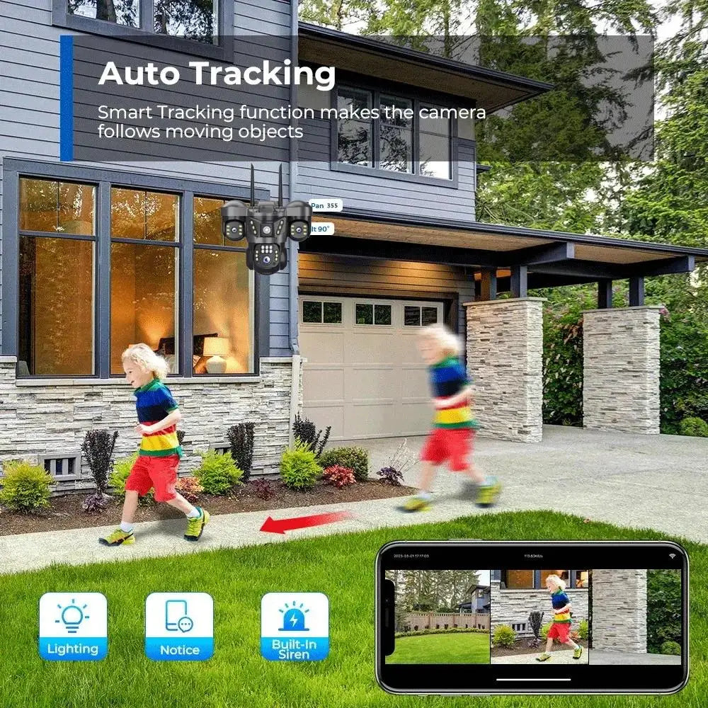 15MP 8K WIFI IP Camera 10X Zoom Triple Lens Outdoor Triple Screen PTZ Cam Waterproof CCTV Auto Tracking Security Surveillance