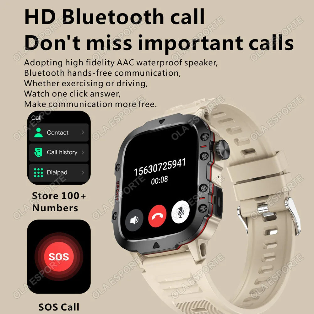 2026 Military SmartWatch Men IP68 5ATM Outdoor Sports Fitness Tracker Waterproof GPS Monitoring 1.96Inch BT Call For Android IOS