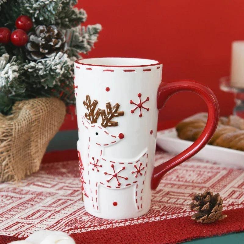 Christmas Ceramic Coffee Mug Santa Claus Mould Coffee Mug Elk Embossed Cup Breakfast Dessert Milk Mug for Kids Xmas Gift 2025